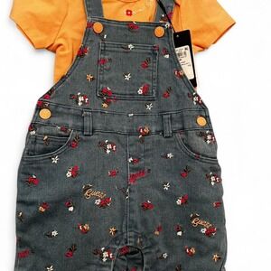 Guess Baby Girl Floral Denim Overalls Size 24 Months
